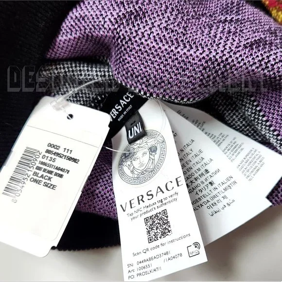 VERSACE Medusa Renaissance Greca Pattern Logo Intarsia wool blend Beanie hat NWT - Picture 3 of 7